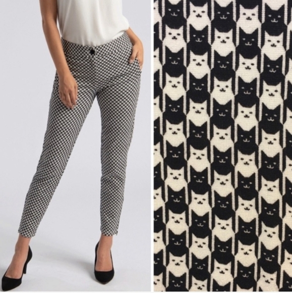 Betabrand Pants - Betabrand Cat Print Pants Pull On Work Wear Quirky Ankle Size Med Petite